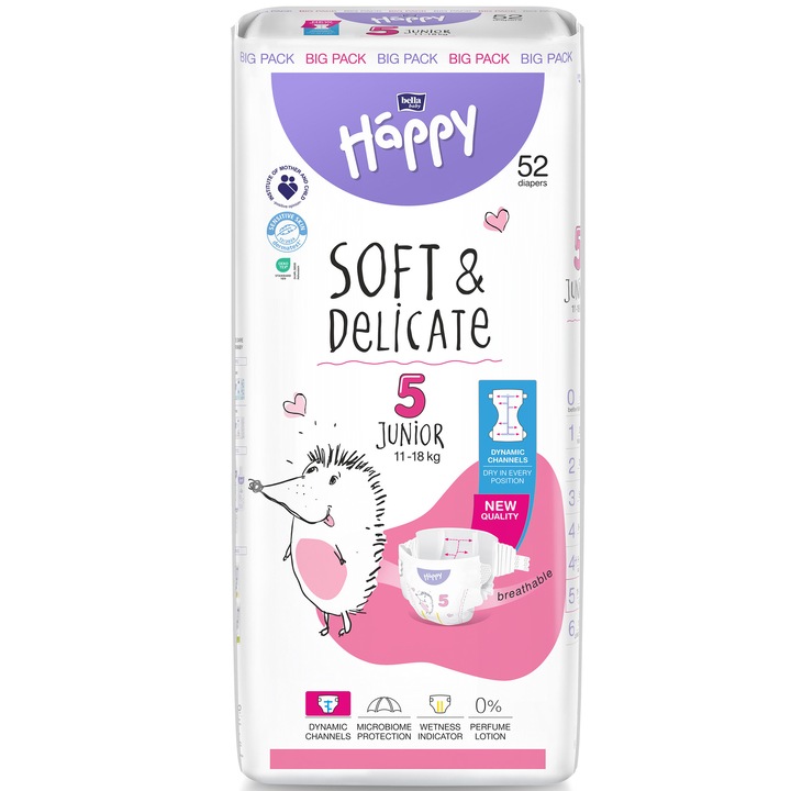 Scutece HAPPY Soft&Delicate Junior, Marimea 5, 52 buc