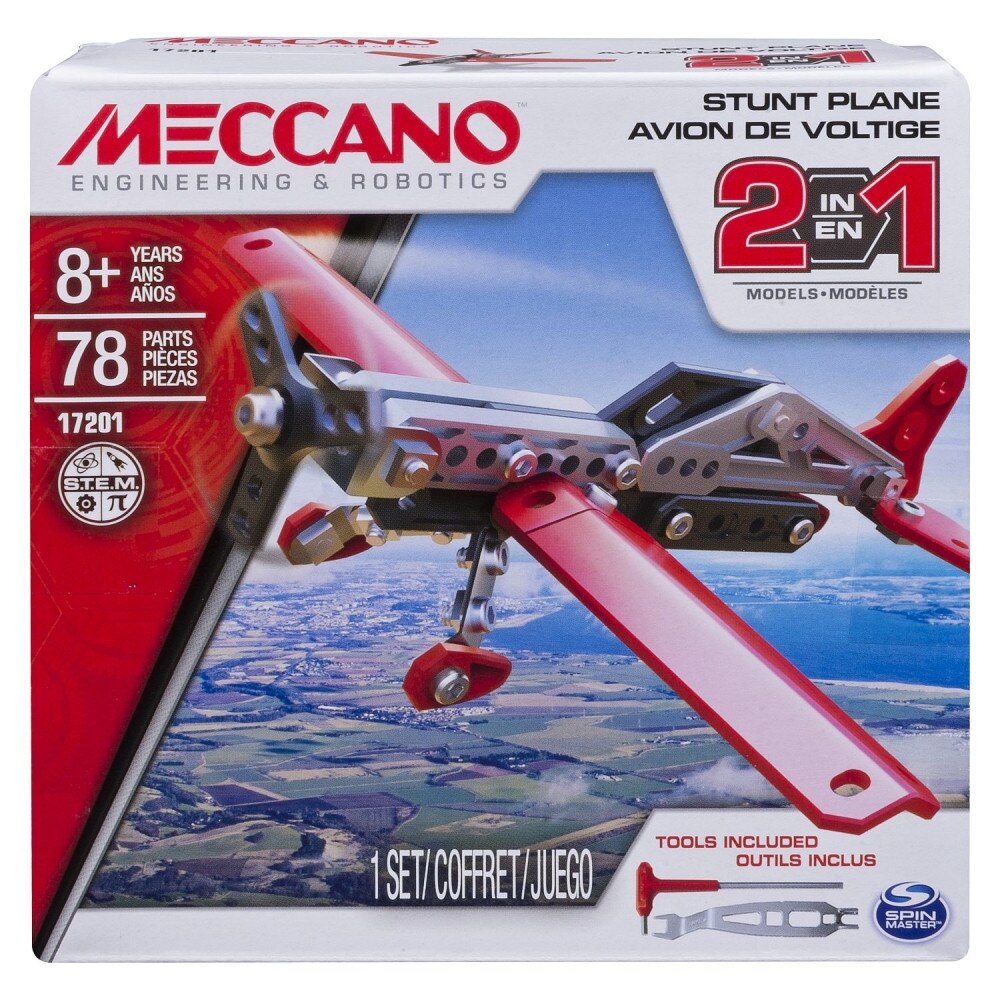 Set constructie metalic 2in1 Meccano Avion pentru acrobatii, 78 piese