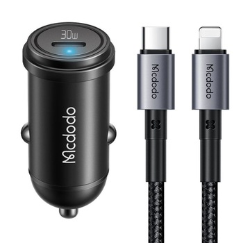 Incarcator Auto Mcdodo 1xType-C Fast Charging PD 30W, cablu Type-C la Lightning 1.2m, Negru