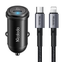 Incarcator Auto Mcdodo 1xType-C Fast Charging PD 30W, cablu Type-C la Lightning 1.2m, Negru