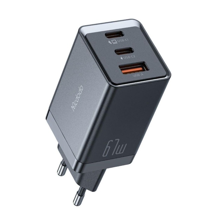 Hálózati töltő Mcdodo GaN5 Mini Pro Fast Charger Dual Port 2xType-C+ 1xUSB-A, Fekete