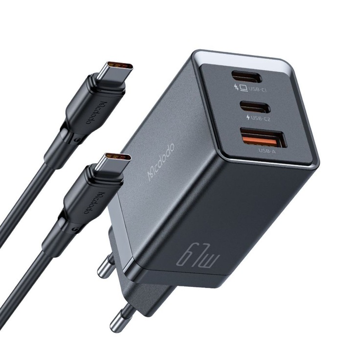 Hálózati töltő Mcdodo GaN5 Mini Pro Fast Charger 67W, Dual Port 2xType-C+ 1xUSB-A, Type-C kábel, 2