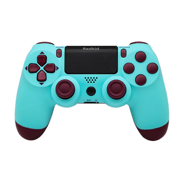 Controler de joc fara fir PS4, Redkid®, Bluetooth, Dual Shock, Gamepad Wireless pentru PC, PlayStation 4, Nintendo Switch, Turcoaz