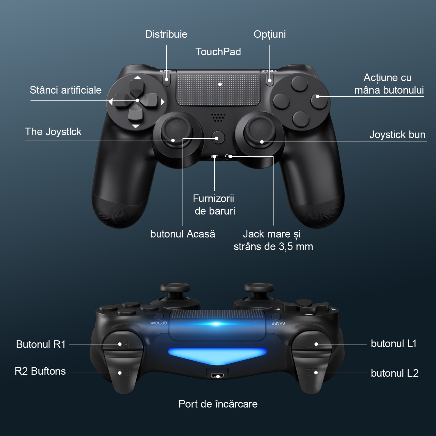 Controler de joc fara fir PS4, Redkid®, Bluetooth, Dual Shock