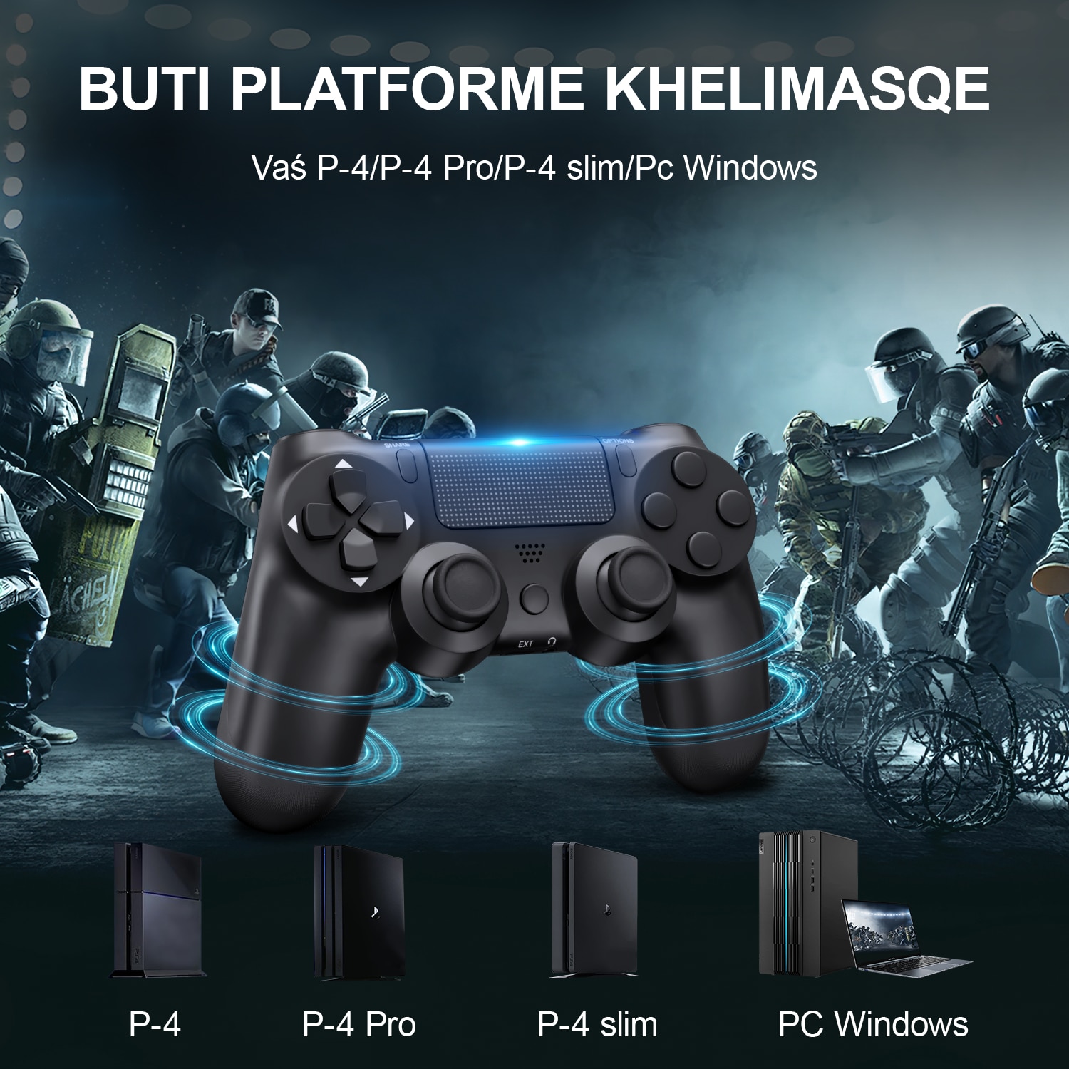 Controler de joc fara fir PS4, Redkid®, Bluetooth, Dual Shock