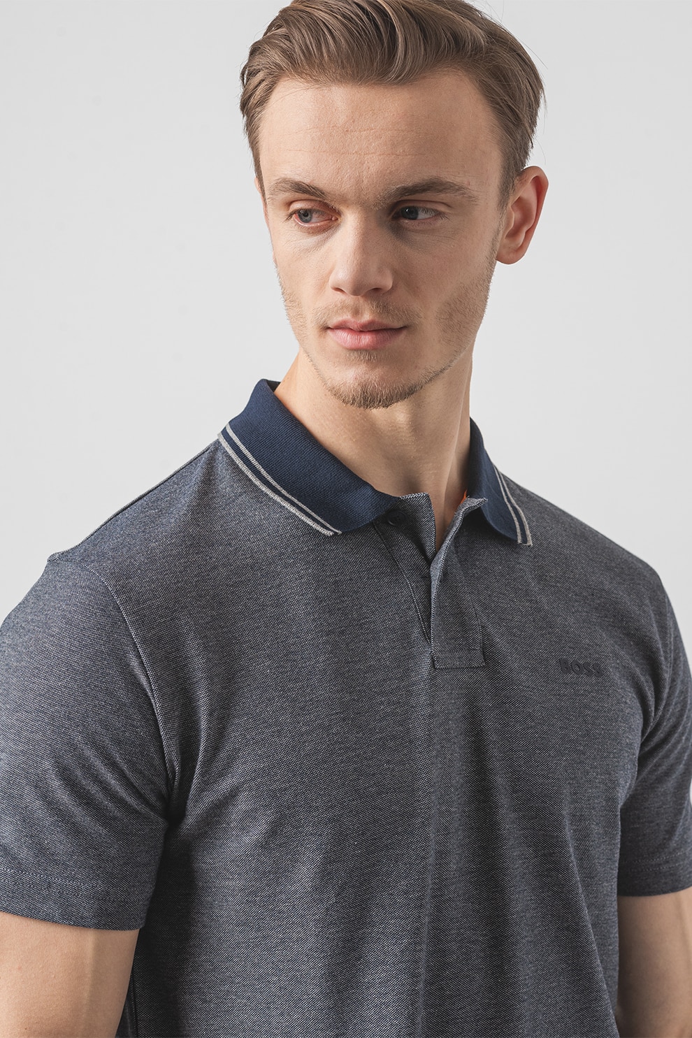 BOSS, Tricou polo relaxed fit Peoxford, Gri, Bleumarin, L