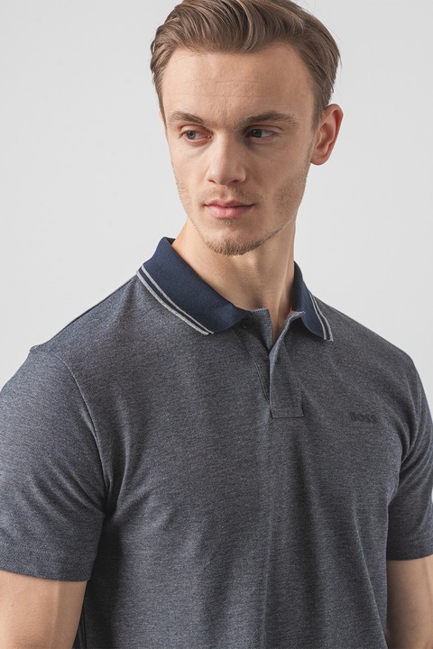 BOSS, Tricou polo relaxed fit Peoxford, Gri/Bleumarin