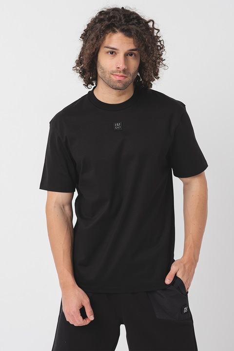 HUGO, Tricou de bumbac cu decolteu la baza gatului Dalile, Negru