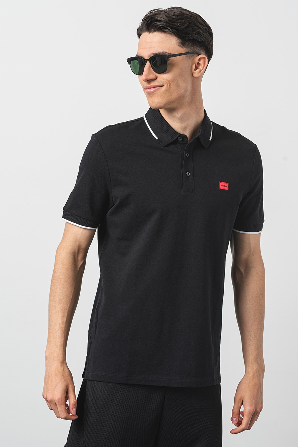 HUGO, Tricou polo slim fit Deresino, Negru, 2XL