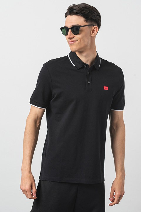 HUGO, Tricou polo slim fit Deresino, Negru