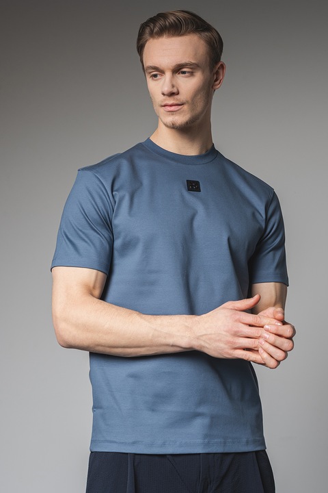 HUGO, Tricou de bumbac cu decolteu la baza gatului Dalile, Gri carbune