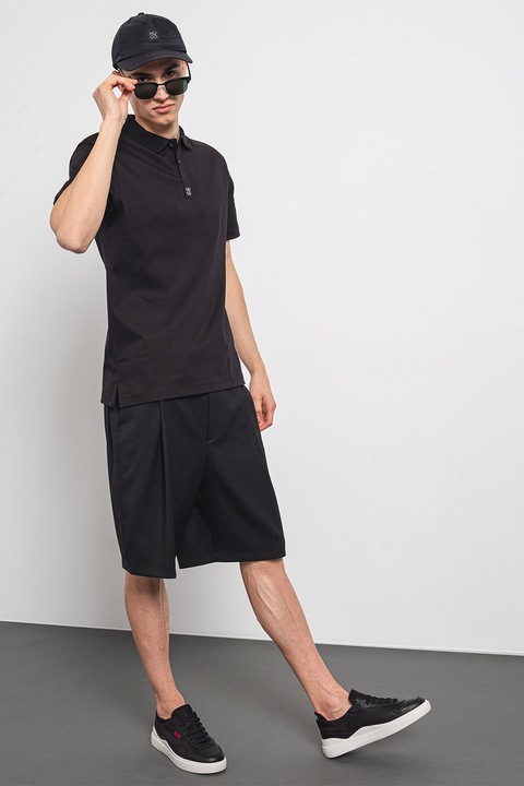 HUGO, Памучна тениска с яка, Черен