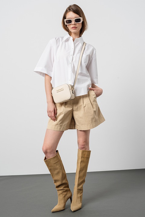 HUGO, Camasa din bumbac cu maneci medii, Alb optic, M