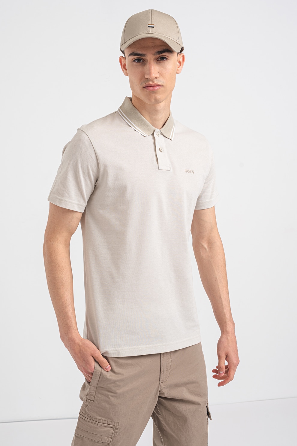 BOSS, Tricou polo relaxed fit Peoxford, Bej, L