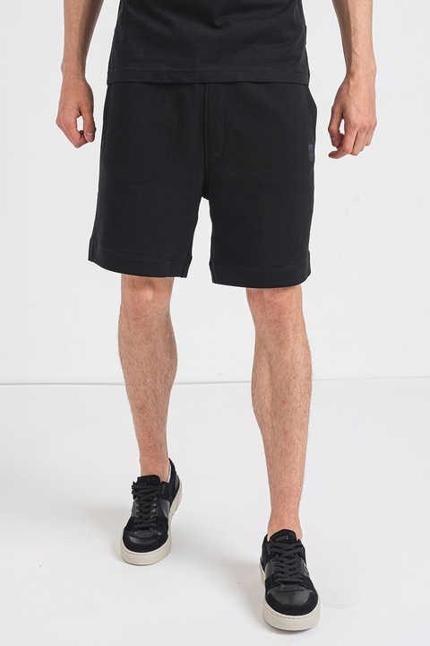 BOSS, Bermude sport din bumbac, Negru