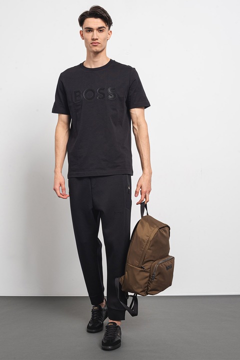 BOSS, Памучна тениска с лого, Черен