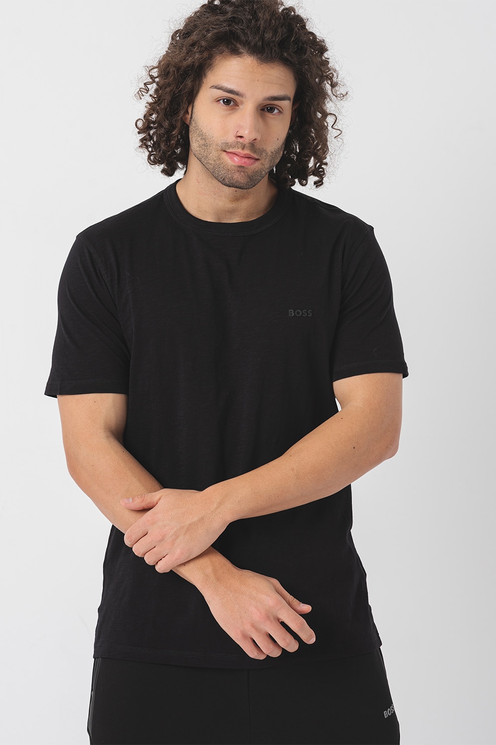 BOSS, Tricou slim fit din bumbac Tegood, Negru, M