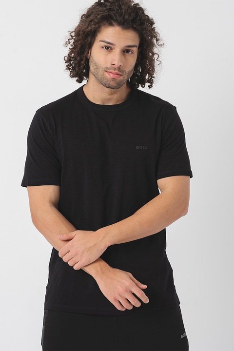 BOSS, Tegood szűk fazonú pamutpóló, Fekete