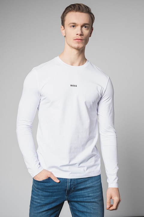 BOSS, Блуза Chark с овално деколте, Бял