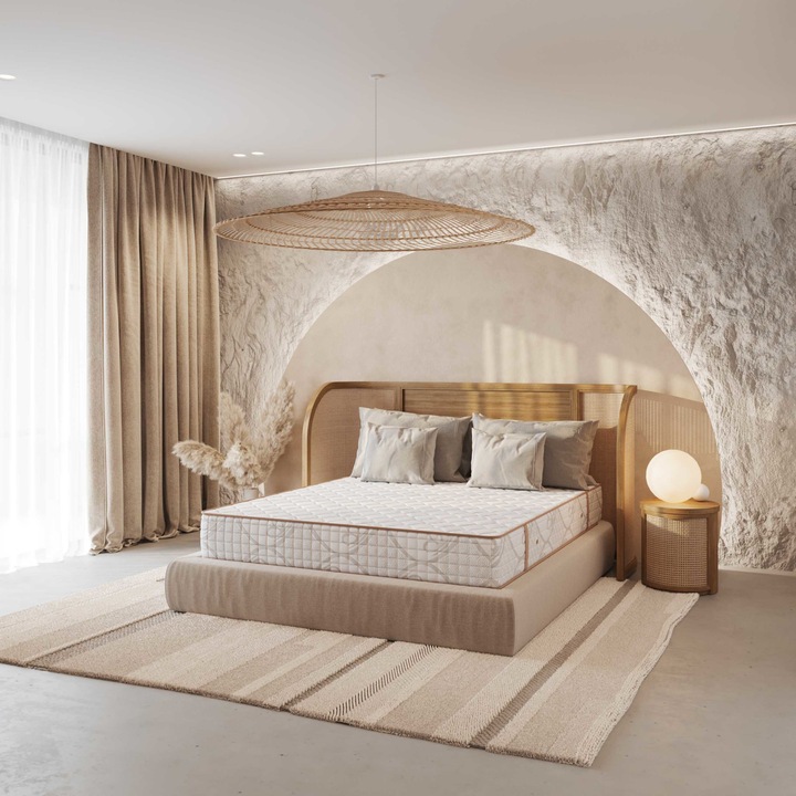 Saltea ortopedica, DormeVu, Economy Pocket, 200x200x24 cm, Spuma poliuretanica, Arcuri impachetate individual, Husa matlasata, Fermitate medie