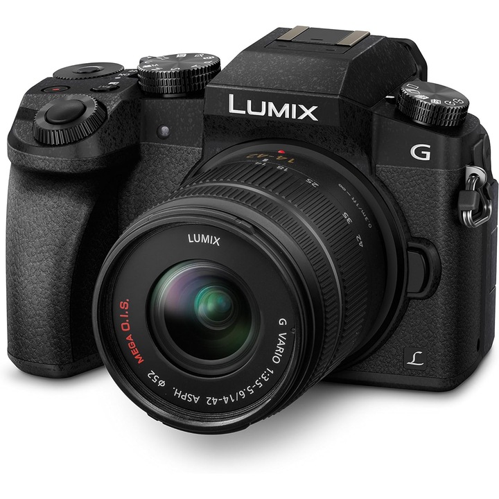 Aparat foto Mirrorless Panasonic Lumix DMC-G70K, 16MP, Touchscreen, Wi-Fi, Negru + Obiectiv 14-42mm
