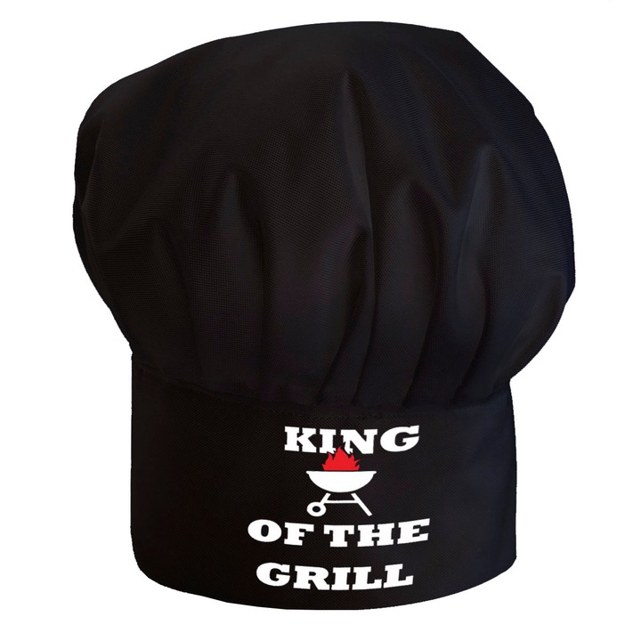 Szakács sapka felnőtteknek, 51-58 cm, King of the Grill, fekete