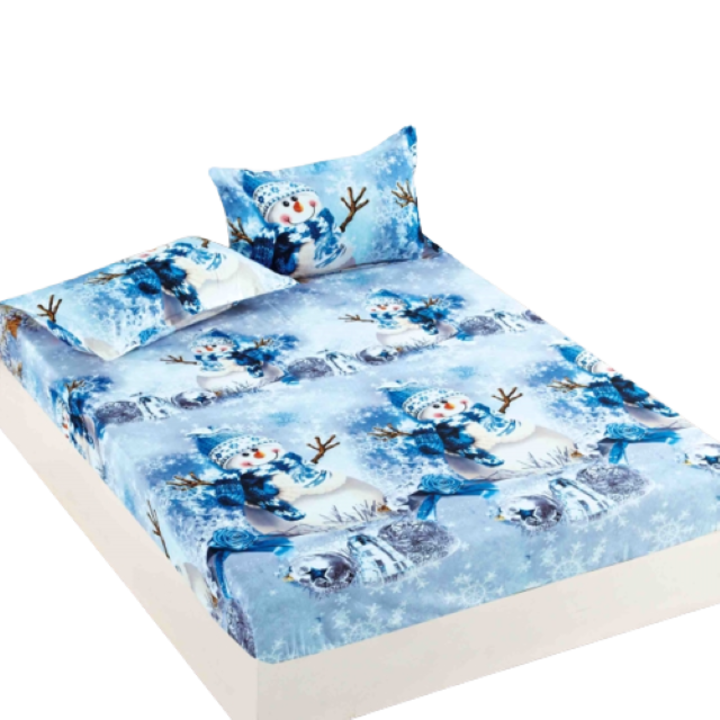 Покривало за легло и 2 калъфки, Jojo Home, Finet, 2 лица, 3 части, Снежен човек, 160 x 200 см, Многоцветен