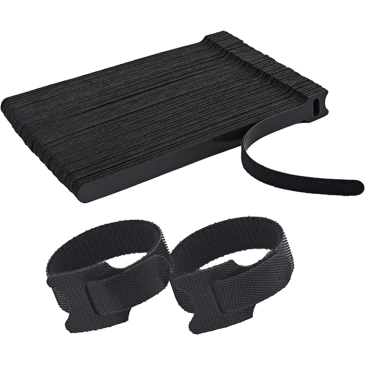 NUODWELL 100 бр. Органайзер за кабели, комплект велкро ленти, размер 10x150 мм, регулируеми и за многократна употреба, кука и примка, силно залепване, лесен за използване, подходящ за закопчалки за дома и офиса, черен