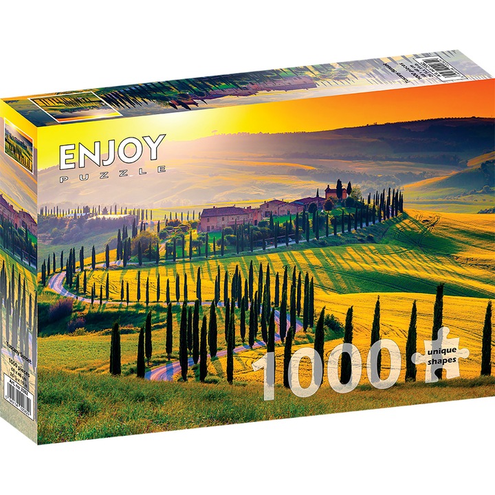 Puzzle 1000 Piese ENJOY – Tuscany Sunset, Peisaj Rural la Apus, Toscana, Italia, Europa – Aspect Mat Anti-Reflexii, Suprafata Catifelata, Piese Rigide cu Forme Unice, Imbinare Stransa, Culori Intense, Inlocuire Piese Lipsa – 68x48 cm