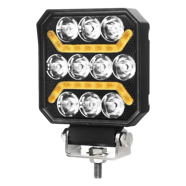 Led lampa, lumina galbena pentru camioane tractor, roll bar, ATV, jeep, utilaje agricole, 101 x 101 x 37 mm, 15W