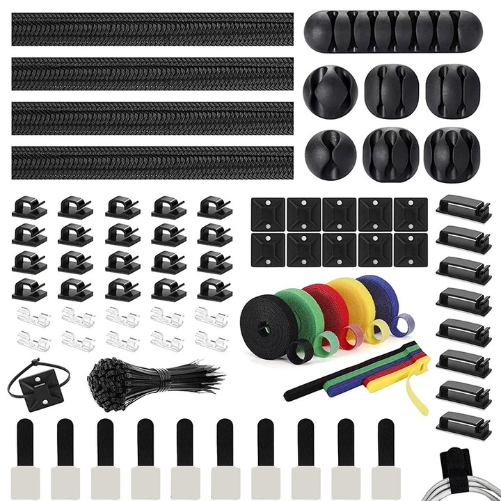 Set 204 piese pentru organizator cabluri, XGETOP®, Plastic