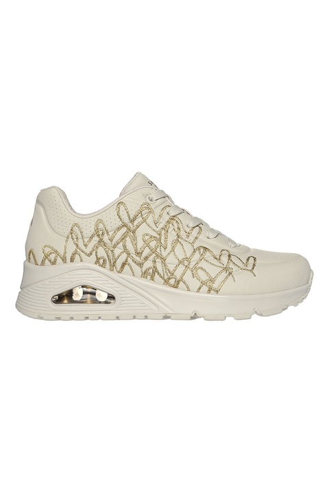 Skechers, Pantofi sport Uno Golden Heart, Auriu, Alb murdar, 38