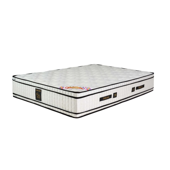 Saltea ortopedica Dorme Vu, High Class, 190x180x32 cm, arcuri pocket, spuma memory, latex si high resilience, fata vara bumbac, fata iarna lana, husa triplu matlasata, fermitate medie