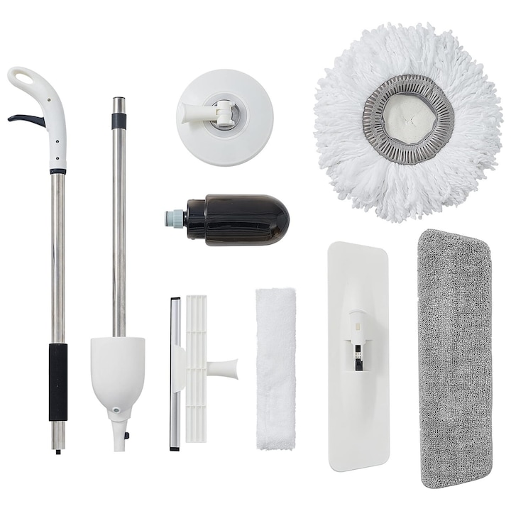 Set Mop 3 in 1 cu Pulverizator, mop Rotund si Plat din Bumbac, Racleta pentru Geam - Dreamramp Curatenie Eficienta intr-un Singur Set