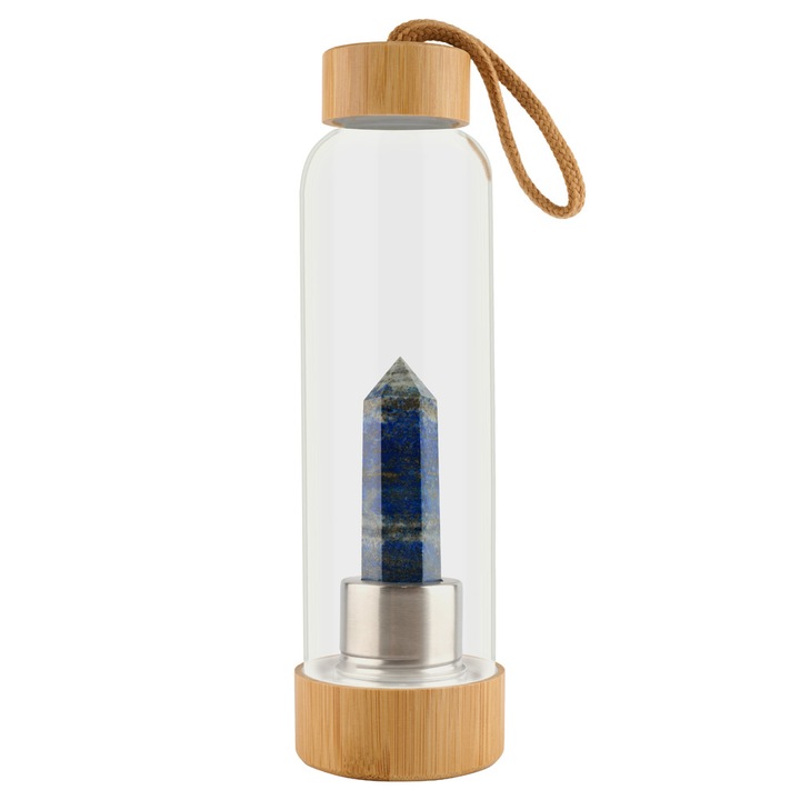Кристална бутилка SODALIT с бамбукови капачки, 550 мл, за интуиция и сбъднати мечти