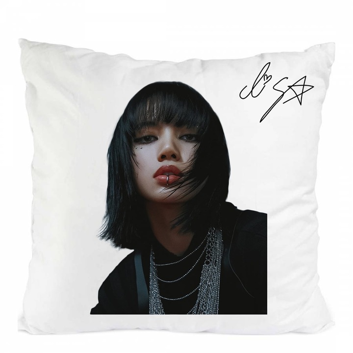 Perna personalizata blackpink lisa kpop lalisa, Poliester, Alb, 40 x 40 cm