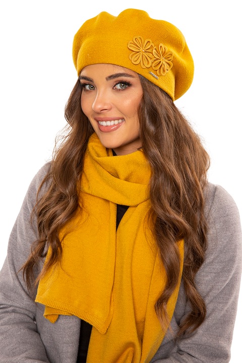 Set bereta pentru iarna cu fular, Vivisence, 7007Kmpl, Miere, marime unica