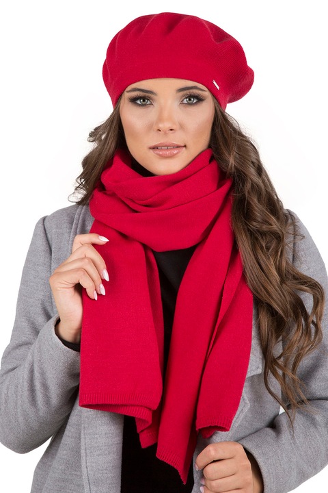 Set bereta pentru iarna cu fular, Vivisence, 7005Kmpl, Rosu, marime unica