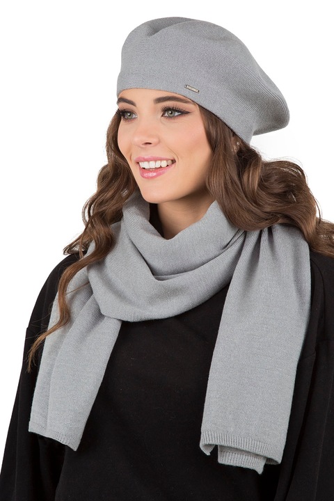 Set bereta pentru iarna cu fular, Vivisence, 7005Kmpl, Gri deschis, marime unica