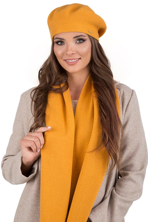 Set bereta pentru iarna cu fular, Vivisence, 7005Kmpl, Miere, marime unica