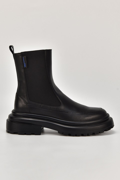 Karl Lagerfeld, Ghete Chelsea de piele cu segmente elastice laterale, Negru, 42