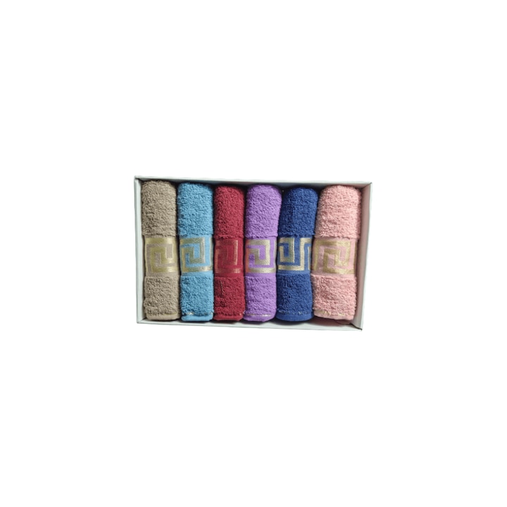 Set 6 prosoape de fata, model grecesc, bumbac, 50x90cm, multicolor