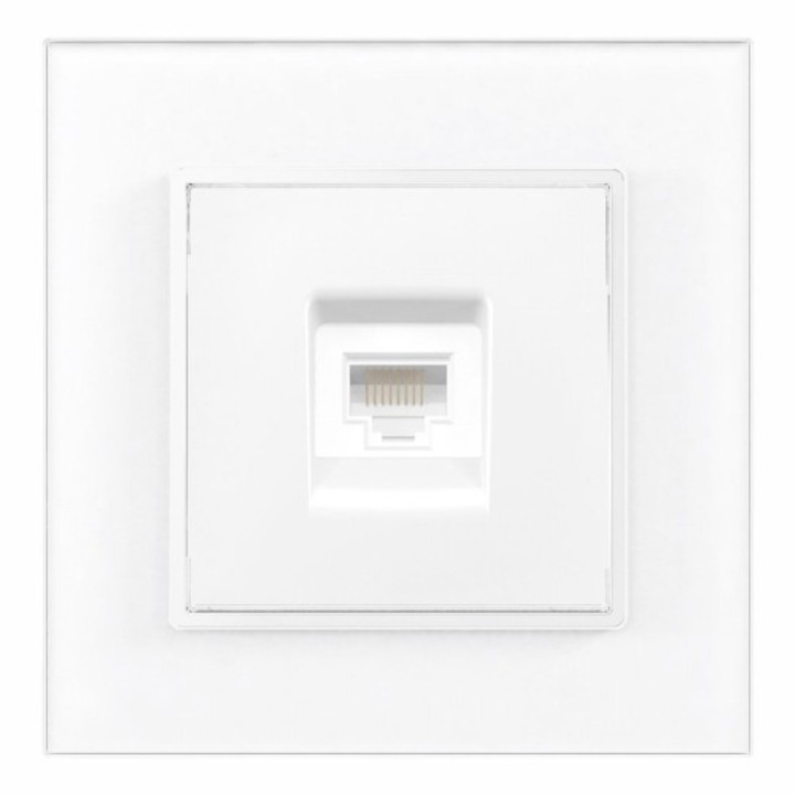 Priza internet cat6 alb cu rama din sticla