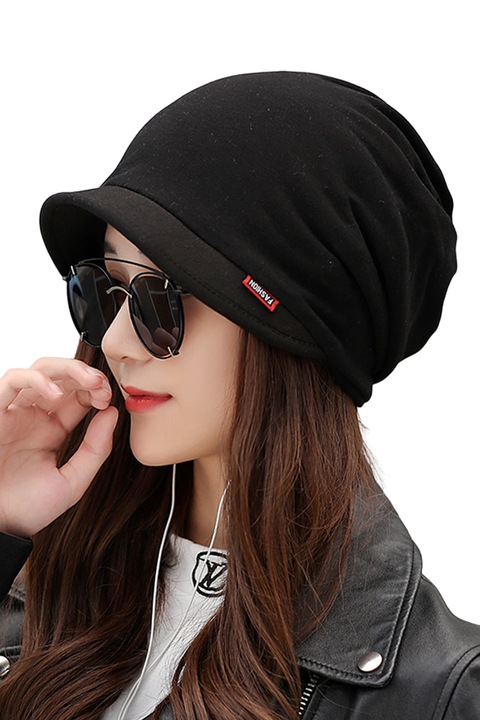 Caciula dama, model bandana cu despicatura la ambele capete si mini cozoroc curbat, captuseala fina, tematica cool women urban style, marime universala, neagra, EFAYN