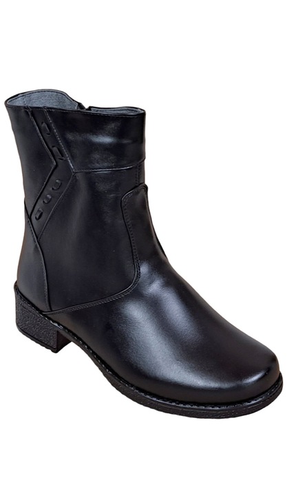 Ghete dama din piele naturala cu fermoar Imblanite 200814, Negru