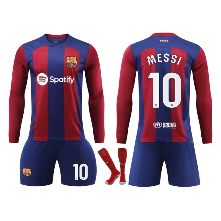 Barcelona Messi Maneci Lungi Fotbal Tricou Set, Albastru