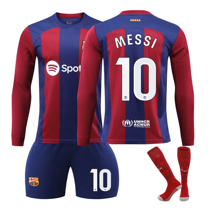 Barcelona Messi Maneci Lungi Fotbal Tricou Set, Albastru
