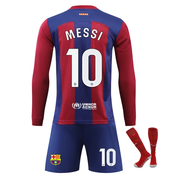 Barcelona Messi Maneci Lungi Fotbal Tricou Set, Albastru