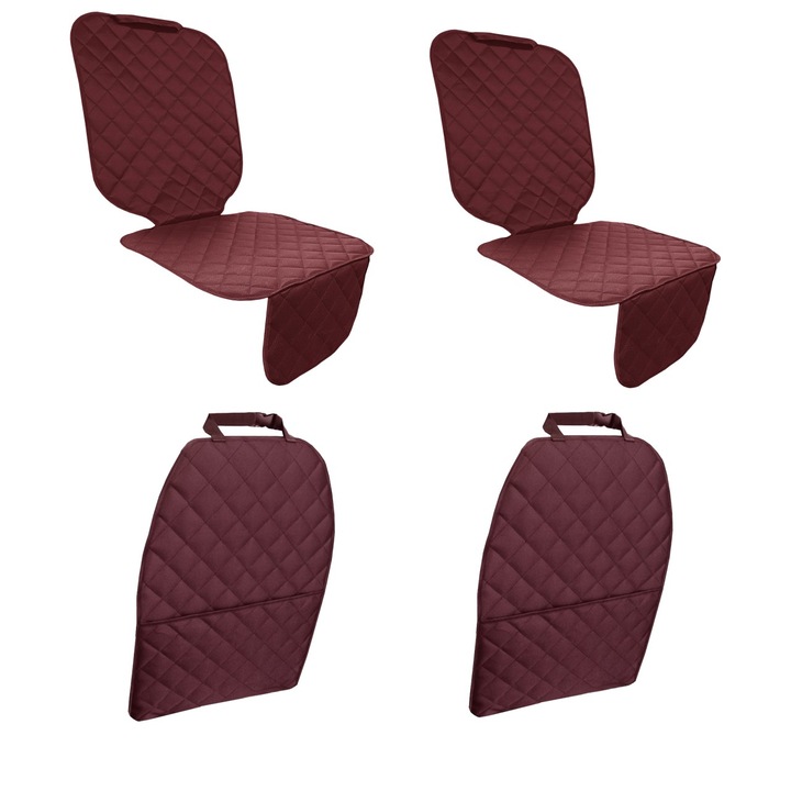 Set 4 protectii auto, matlasate, universale, visiniu, lavabile, impermeabile, doua scoica bebe si doua spatare cu buzunar organizator, Metru Patrat