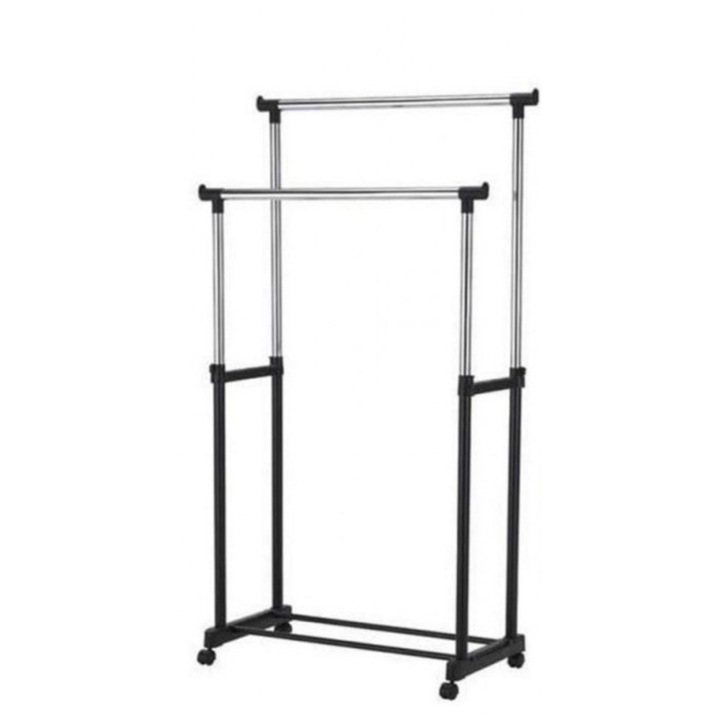 Поставка за закачалки и дрехи, с колела и регулируема височина, Метална